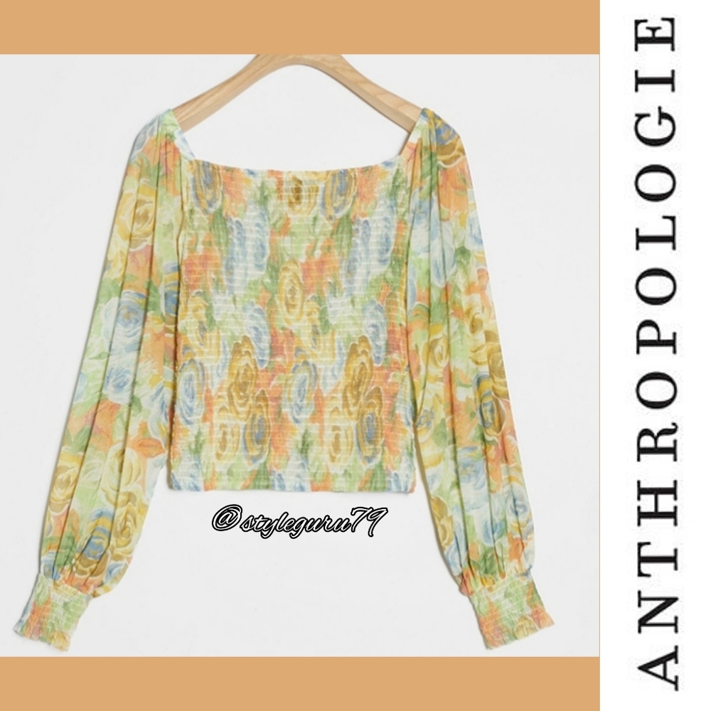NWT, Anthropologie, Rouen Cropped Floral Top